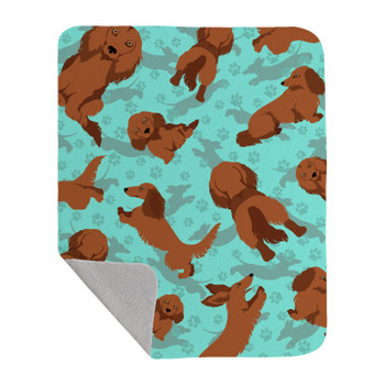 Longhaired Red Dachshund Artwork Pattern Quilted Throw Blanket 50" x 60" product image at NuMercy