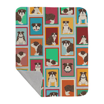 Lots of Brindle English Bulldog Artwork Pattern Quilted Throw Blanket 50" x 60" product image at NuMercy