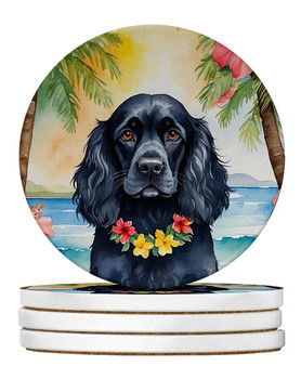 Cocker Spaniel Luau Large Sandstone Absorbent Round Coasters Pack of 4 DAC6411 product image at NuMercy