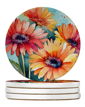 Gerbera Daisies in Watercolor Large Sandstone Absorbent Round Coasters Pack of 4 DAC1572 product image at NuMercy