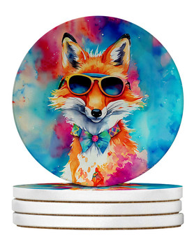 Hippie Animal Fox Large Sandstone Absorbent Round Coasters Pack of 4 DAC3983 product image at NuMercy