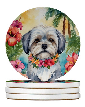 Lhasa Apso Luau Large Sandstone Absorbent Round Coasters Pack of 4 DAC6470 product image at NuMercy