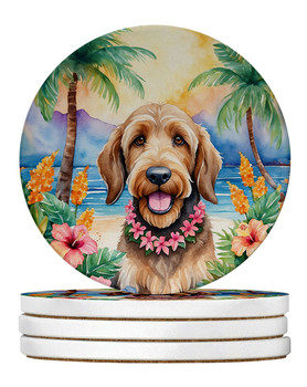 Otterhound Luau Large Sandstone Absorbent Round Coasters Pack of 4 product image at NuMercy