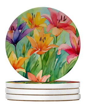 Lilies in Watercolor Large Sandstone Absorbent Round Coasters Pack of 4 DAC1586 product image at NuMercy