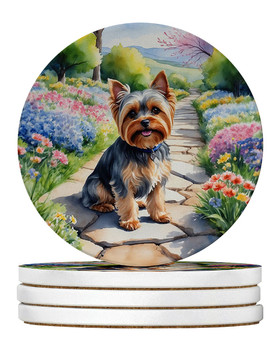 Yorkshire Terrier Spring Path Large Sandstone Absorbent Round Coasters Pack of 4 DAC6735 product image at NuMercy