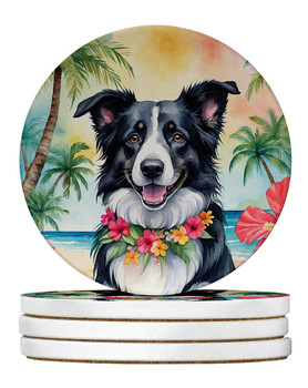 Border Collie Luau Large Sandstone Absorbent Round Coasters Pack of 4 product image at NuMercy