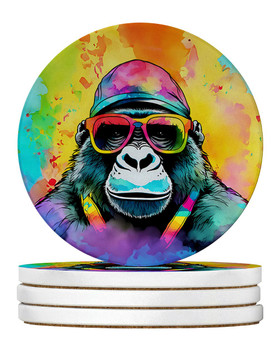 Hippie Animal Gorilla Large Sandstone Absorbent Round Coasters Pack of 4 product image at NuMercy
