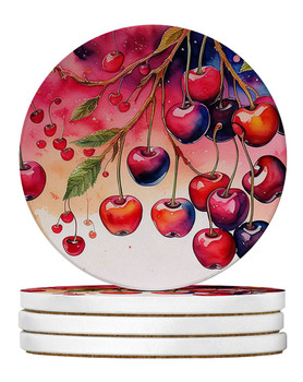 Colorful Cherries Large Sandstone Absorbent Round Coasters Pack of 4 DAC1835 product image at NuMercy
