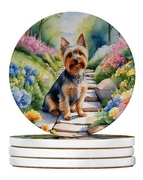 Silky Terrier Spring Path Large Sandstone Absorbent Round Coasters Pack of 4 product image at NuMercy