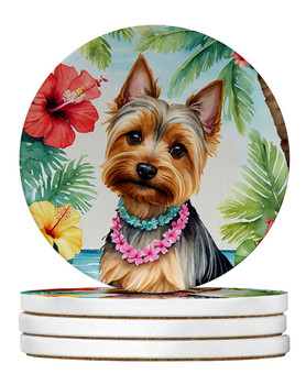 Silky Terrier Luau Large Sandstone Absorbent Round Coasters Pack of 4 product image at NuMercy