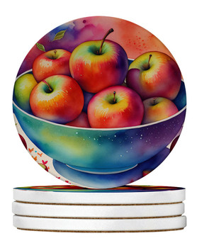 Colorful Apples Large Sandstone Absorbent Round Coasters Pack of 4 DAC1846 product image at NuMercy