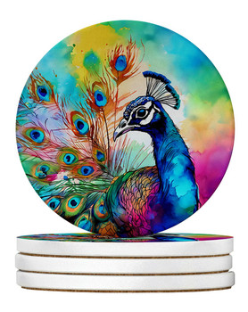 Hippie Animal Peacock Large Sandstone Absorbent Round Coasters Pack of 4 DAC4022 product image at NuMercy