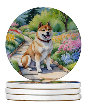 Akita Spring Garden Large Sandstone Absorbent Round Coasters Pack of 4 product image at NuMercy