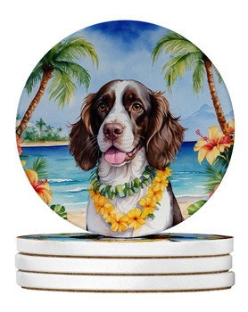 English Springer Spaniel Luau Large Sandstone Absorbent Round Coasters Pack of 4 product image at NuMercy