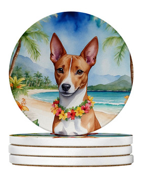Basenji Luau Large Sandstone Absorbent Round Coasters Pack of 4 product image at NuMercy