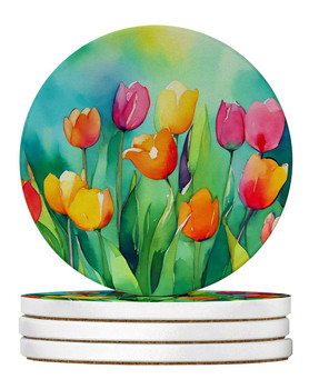 Tulips in Watercolor Large Sandstone Absorbent Round Coasters Pack of 4 DAC1618 product image at NuMercy