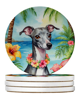Italian Greyhound Luau Large Sandstone Absorbent Round Coasters Pack of 4 product image at NuMercy
