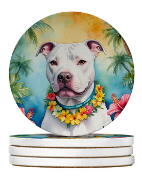 Pit Bull Terrier Luau Large Sandstone Absorbent Round Coasters Pack of 4 DAC6489 product image at NuMercy