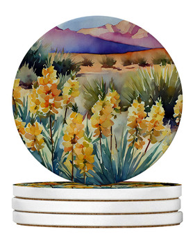 New Mexico Yucca Flower in Watercolor Large Sandstone Absorbent Round Coasters Pack of 4 DAC1690 product image at NuMercy