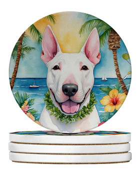 English Bull Terrier Luau Large Sandstone Absorbent Round Coasters Pack of 4 DAC6425 product image at NuMercy