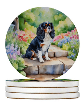 Cavalier Spaniel Spring Path Large Sandstone Absorbent Round Coasters Pack of 4 DAC6594 product image at NuMercy