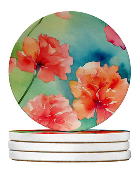 Carnations in Watercolor Large Sandstone Absorbent Round Coasters Pack of 4 DAC1549 product image at NuMercy