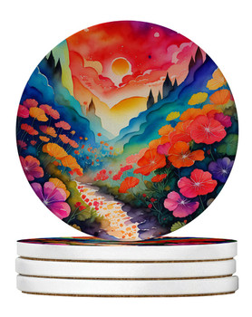 Colorful Geraniums Large Sandstone Absorbent Round Coasters Pack of 4 product image at NuMercy