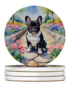 French Bulldog Spring Path Large Sandstone Absorbent Round Coasters Pack of 4 DAC6629 product image at NuMercy