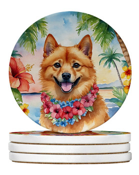 Finnish Spitz Luau Large Sandstone Absorbent Round Coasters Pack of 4 product image at NuMercy