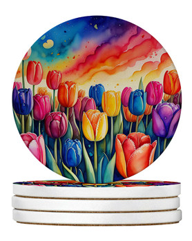 Colorful Tulips Large Sandstone Absorbent Round Coasters Pack of 4 DAC1995 product image at NuMercy