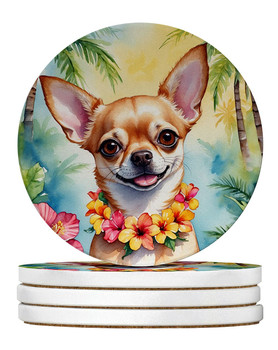 Chihuahua Luau Large Sandstone Absorbent Round Coasters Pack of 4 DAC6404 product image at NuMercy