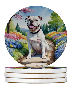 American Bulldog Spring Garden Large Sandstone Absorbent Round Coasters Pack of 4 DAC6548 product image at NuMercy