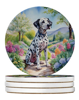 Dalmatian Spring Path Large Sandstone Absorbent Round Coasters Pack of 4 product image at NuMercy