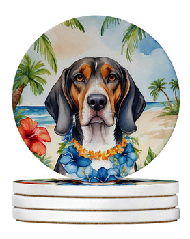 American English Coonhound Luau Large Sandstone Absorbent Round Coasters Pack of 4 product image at NuMercy