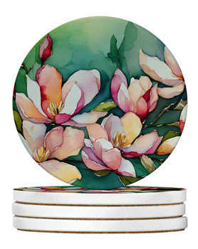 Louisiana Magnolias in Watercolor Large Sandstone Absorbent Round Coasters Pack of 4 DAC1663 product image at NuMercy