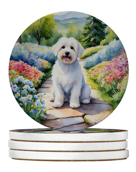 Coton de Tulear Spring Path Large Sandstone Absorbent Round Coasters Pack of 4 product image at NuMercy