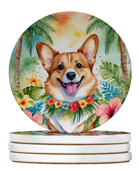 Corgi Luau Large Sandstone Absorbent Round Coasters Pack of 4 DAC6415 product image at NuMercy