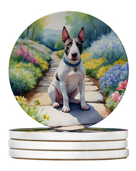 Bull Terrier Spring Path Large Sandstone Absorbent Round Coasters Pack of 4 DAC6587 product image at NuMercy