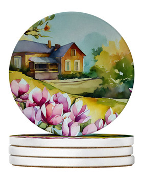 Louisiana Magnolias in Watercolor Large Sandstone Absorbent Round Coasters Pack of 4 DAC1661 product image at NuMercy