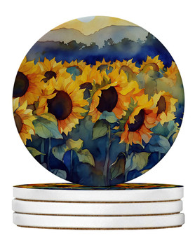 Sunflowers in Watercolor Large Sandstone Absorbent Round Coasters Pack of 4 DAC1614 product image at NuMercy
