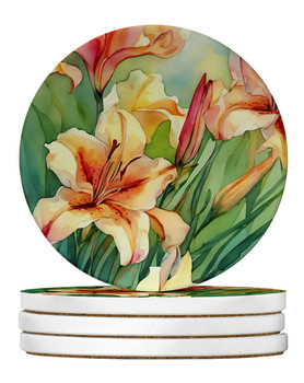 Utah Sego Lilies in Watercolor Large Sandstone Absorbent Round Coasters Pack of 4 DAC1710 product image at NuMercy