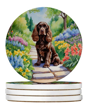 Cocker Spaniel Spring Path Large Sandstone Absorbent Round Coasters Pack of 4 DAC6603 product image at NuMercy