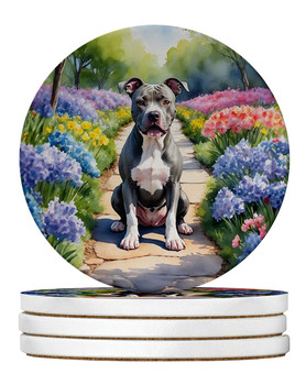 Pit Bull Terrier Spring Path Large Sandstone Absorbent Round Coasters Pack of 4 DAC6688 product image at NuMercy