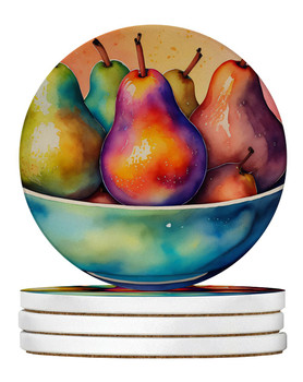 Colorful Pears Large Sandstone Absorbent Round Coasters Pack of 4 DAC1857 product image at NuMercy