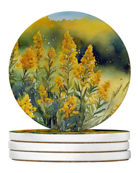 Nebraska Goldenrod in Watercolor Large Sandstone Absorbent Round Coasters Pack of 4 DAC1681 product image at NuMercy
