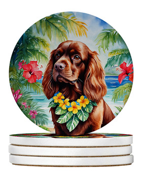 Sussex Spaniel Luau Large Sandstone Absorbent Round Coasters Pack of 4 product image at NuMercy