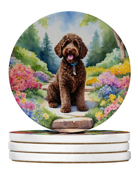 Labradoodle Spring Path Large Sandstone Absorbent Round Coasters Pack of 4 DAC6661 product image at NuMercy