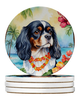 Cavalier Spaniel Luau Large Sandstone Absorbent Round Coasters Pack of 4 DAC6400 product image at NuMercy