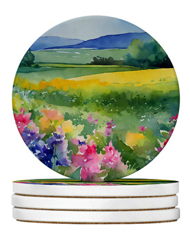 Massachusetts Mayflowers in Watercolor Large Sandstone Absorbent Round Coasters Pack of 4 DAC1670 product image at NuMercy