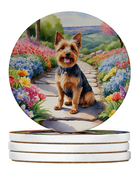Australian Terrier Spring Garden Large Sandstone Absorbent Round Coasters Pack of 4 product image at NuMercy